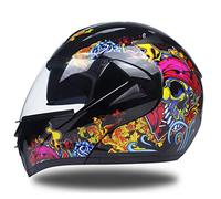 Hommes Femmes Casque De Moto Modulaire Casque Rabattable Casque De Moto Plein Visage à Double Lentille avec Pare-Soleil Intérieur Casques De Moto De Course, Black-k, Head circumference/61-62cm