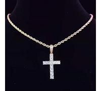 Hommes Femmes Collier Pendentif croisé HOP HOP avec Une chaîne de Tennis de zircone de 4mm Zircon glacé Bling Colliers Hiphop Bijoux Cadeau de Mode-Gold Rope Chain,16inch(40cm)