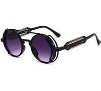 Hommes Femmes de cadre rond punk lunettes de soleil gothique hippie lunettes de soleil rondes rétro steampunk lunettes de soleil conduite pêche voyage lunettes de soleil (Une taille,Style A)