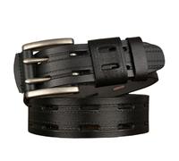 Hommes Femmes Double Ardillon Ceinture En Cuir Entièrement Réglable Sangle De Taille Gaufrée à œillets Boucle à Rouleau En Cuir Robuste(Black,130cm/51)