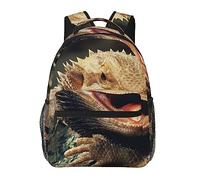Hommes Femmes Durable Polyester Funny Bearded Dragon Lizard Art Daypack Grande capacité Sac à bandoulière avec fermetures à glissière lisses pour la randonnée, le travail, la marche, le cyclisme