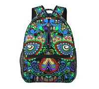 Hommes Femmes Durable Polyester Vintage Mexicain Sugar Skulls Day Of The Dead Flower Art Daypack Grande capacité Sac à bandoulière avec fermetures à glissière lisses pour la randonnée, le travail, l