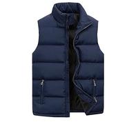 Hommes Femmes Hiver Mode Casual Couleur Unie Fermeture Éclair Col Sans Manches Coton Doublé Gilet Haut Caractéristiques Costume Gris Homme, Marine, XXL