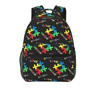 Hommes Femmes Polyester Durable Coloré Sensibilisation à l'Autisme Puzzle Pièces Coeur Noir Sac à Dos Sac à Dos Grande Capacité Sac de Transport avec Fermetures Éclair Lisses pour Randonnée Pique-Ni