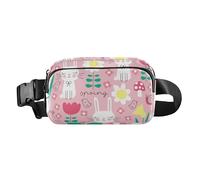 Hommes Femmes Sac Ceinture Sac de Voyage Mode Petit Sac Ceinture avec Sangle Réglable pour Voyage Courir Randonnée Lapin Pêche Motif Lapin Joyeuses Pâques, Motif Lapin Pêche Joyeuses Pâques, Taille 1,