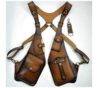 Hommes Femmes Steampunk Vintage PU Cuir Épaule Harnais Sac Double Téléphone Portefeuille Étui Holster Underarm Purse Bag Costume, Style médiéval