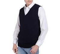 Hommes Femmes Tricoté Coton Col V Gilet JK Uniforme Pull sans Manches Pull Scolaire Cardigan - - Taille XL