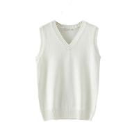 Hommes Femmes Tricoté Coton Col V Gilet JK Uniforme Pull sans Manches Pull Scolaire Cardigan - - Taille M