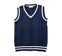 Hommes Femmes Tricoté Coton Col V Gilet JK Uniforme Pull sans Manches Pull Scolaire Cardigan - - Taille S