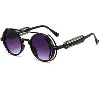 Hommes Femmes Vintage Steampunk lunettes de Soleil Hommes Marque Designer Gothique Lunettes De Soleil Rondes Vintage Lunettes De Soleil Rondes Cadre Punk Lunettes De Soleil (Une taille,Pourpre)