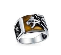 Hommes Grande Bague En Pierre Précieuse Tête De Lion En Œil De Tigre Brun Pour Hommes En Argent Sterling 925 Oxydé Fait La Main En Turquie.