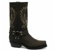 Hommes Grinders Chauve Aigle Marron à Enfiler Bout Carré Cuir Bottes Cowboy