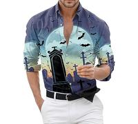Hommes Halloween Chemise Manches Longues Slim Fit, Adulte Casual avec Impression 3D Funky Fête Boutonnée Monstre Fantôme Tête De Citrouille Grande Taille Mode Et Confort Chemises pour Soirée Dansante