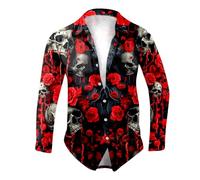 Hommes Halloween Chemise Manches Longues Slim Fit, Adulte Mode Et Confort Monstre Fantôme Casual Citrouille Motif Drôle Crâne Hawaii avec Impression 3D Grande Taille Chemises pour Dansante Soirée