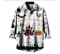Hommes Halloween Chemise Manches Longues Slim Fit, avec Impression 3D Funky Fête Casual Adulte Mode Et Confort Tête De Citrouille Monstre Fantôme Boutonnée Hawaii Chemises pour Dansante Soirée
