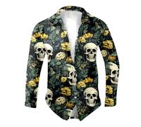 Hommes Halloween Chemise Manches Longues Slim Fit, Grande Taille Adulte Casual Tête De Citrouille Monstre Fantôme Crâne Funky Fête avec Impression 3D Boutonnée Chemises pour Dansante Soirée
