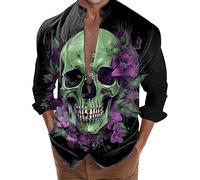 Hommes Halloween Chemise Manches Longues Slim Fit, Monstre Fantôme Adulte Boutonnée Crâne Grande Taille Hawaii Tête De Citrouille Mode Et Confort Motif Drôle Funky Fête Chemises pour Dansante Soirée