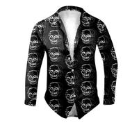 Hommes Halloween Chemise Manches Longues Slim Fit, Tête De Citrouille Hawaii avec Impression 3D Boutonnée Grande Taille Adulte Crâne Motif Drôle Casual Mode Et Confort Chemises pour Soirée Dansante