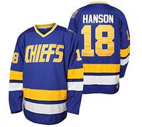 Hommes Hanson Brother 16 Jack 17 Steve 18 Jeff Charlestown Chiefs Cousu Film Hockey Maillots - Bleu - XX-Large