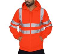 Hommes Hi Vis Réfléchissant Visibilité Pullover Sweatshirt à Capuche Bande Contraste Toison Sweat-Shirt Travail Sweat à Capuche Veste Manteau de sécurité Haute Haute-visibilité Orange Fluo (Orange, M)
