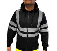 Hommes Hi Vis Réfléchissant Visibilité Pullover Sweatshirt à Capuche Bande Contraste Toison Sweat-Shirt Travail Sweat à Capuche Veste Manteau de sécurité Haute Haute-visibilité Orange Fluo (Black, XL)