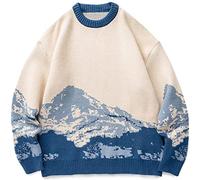 Hommes Hip Hop Streetwear Harajuku Pull Vintage Snow Mountain Pull tricoté Hiver Casual Jumper Knitwear-color 1, M
