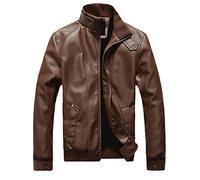 Hommes Hiver Chaud Veste en Cuir PU Biker Blousons Manteaux Classic Veste en Simili Cuir XL Marron (Épaissir)