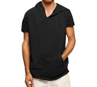 Hommes Hoodie léger à Manches Courtes Fitness Sweatshirt Muscle t-Shirt Sport Casual Slim Cordon de Serrage t-Shirt à Capuche (Noir,3XL)