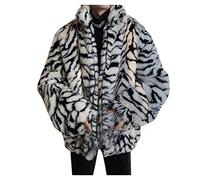 Hommes léopard Hiver Chaud Mode extérieur Laine Fausse Fourrure 'Manteau col Pardessus Veste Sweat Homme Compatible with Moto (White, XXL)