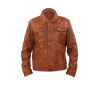 Hommes Levis Denim Slim Fit Trucker Cuir Marron Shirt Jeans Veste Motard L