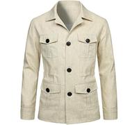 Hommes Lin Safari Léger Casual Safari Hommes Automne Safari Blazer Vêtements D’extérieur, 3, L