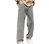 Hommes Loose Straight Jeans Large Leg Plain Denim Hommes Pantalons Streetwear Hip Hop Loose Jeans (Gris,XL)
