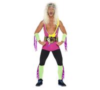 Hommes Lutteur Déguisement Catch Costume Rétro 80s Muscle Poitrine Perfor