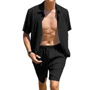 Hommes Manches Courtes Bande élastique Courtes 2 Morceaux Shorts Solides Ensembles Homme Casual Summer Beach Set