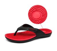 Hommes Massage Pantoufles,Tongs Réflexologie Plantaire Masseurs D'acupression pour Chaussures,Massage Points D'acupuncture des Pieds Sandales(Size:EU 42,Color:Rouge)