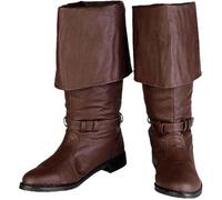Hommes Médiéval Chevalier Bottes Vintage Chevalier Pirate Bottes PU Cuir Cowboy Bottes Halloween Cosplay Costume Accessoires, Brown, 43 EU