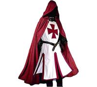 Hommes Médiéval Croisé Chevaliers Templiers Costumes Renaissance Gothique Rétro Surcot Guerrier Peste Noire Manteau Cosplay Haut pour Carnaval Déguisements Fête Et Halloween, Red, 4XL