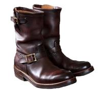 Hommes Médiéval PU Bottes en Cuir, Chaussures Steampunk Gothique Viking Pirate Accessoires, Chaussures De Bottes À Bout Rond Vintage Knight Side Zip, 1 Paire,Burgundy,47