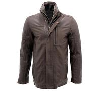Hommes mi-Longueur Veste en Cuir Marron Chaud Classique L