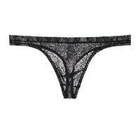 Hommes Mini String Mens Dentelle Transparent String Mince Sous-Vêtements Séduisants T-Pantalons Mesh Respirant Mesh Body Sexy, Noir , XL