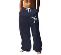 Hommes Mode Casual Numérique 3D Local Coconut Tree Pantalon d'affaires décontracté à jambe droite, Marine, L