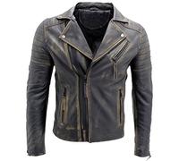 Hommes Noir Slim Fit Cross Zip Vintage Brando Veste motard en cuir