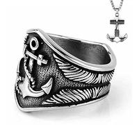 Hommes Nordique Viking Vintage Bague Collier Costume Avec Sac Cadeau, Runes Noeud Celtique ChevalièRe Anneaux Amulette Bijoux Cadeau D'Anniversaire (Style : Anchor-3_9)