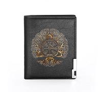 Hommes Nouveauté Portefeuille Mince à Deux Volets avec Protection RFID, 10 Emplacements Cartes Carte Cuir Sac Pince éTui Court, Viking Amulette Porte-Monnaie,Noir,Viking Warrior 2