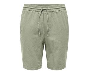 Hommes O&S Pantalon Courte en Tissu léger Pantacourt en Coton & Lin ONSLINUS, Couleurs:Vert, Taille:XS