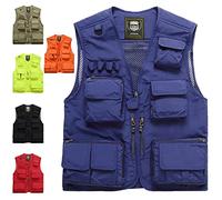 Hommes Outdoor Casual Gilets,Homme Léger Multi-Poches Gilet de Plein Air Loisirs Gilet de Pêche Sans Manches Séchage Rapide Gilet de Chasse Reporter Randonnée Travail Quotidien Photographie Hauts