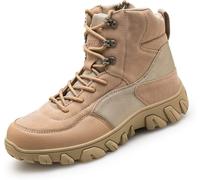 Hommes Outdoor Mid Top Tactical Military Boots Bottes De Randonnée à Lacets avec Fermeture éclair Latérale Desert Boots Chaussures D’entraînement A03, Beige, 11 UK