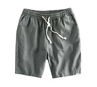 Hommes Pantalon de Plage D'été de Couleur Unie Shorts Lin Lâche Décontracté Taille élastiquée Short en Lin à Jambe Large Short de Plage à Cordon avec Poches GrisVert XS