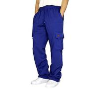 Hommes Pantalon de Travail Pantalon Chino Homme Cargo Jogging Pants Large Tenue de Sport Homme Décontracté Survetement Training Drawstring Pantalons Bleu M