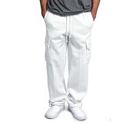 Hommes Pantalon de Travail Training Pantalon Chino Homme Cargo Jogging Pants Large Décontracté Tenue de Sport Homme Survetement Drawstring Pantalons Blanc M